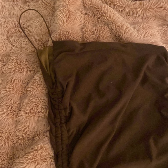 Pretty Little Thing brown one shoulder strap dress - tie detailing on bottom - Picture 3 of 5